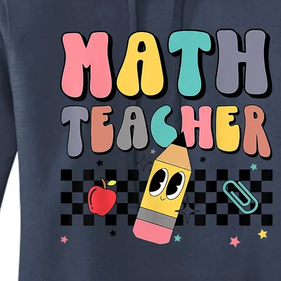 Retro Groovy Funny Math Teacher Happy 100 Days Of School Gift Women's Pullover Hoodie