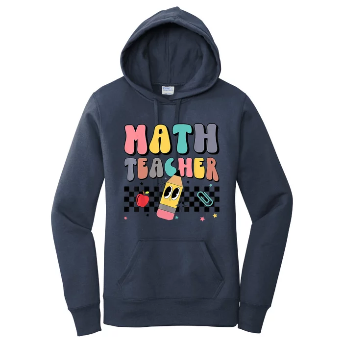 Retro Groovy Funny Math Teacher Happy 100 Days Of School Gift Women's Pullover Hoodie