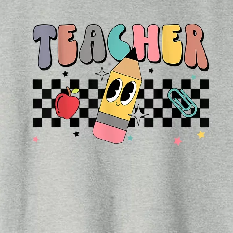 Retro Groovy Funny Math Teacher Happy 100 Days Of School Gift Women's Crop Top Tee