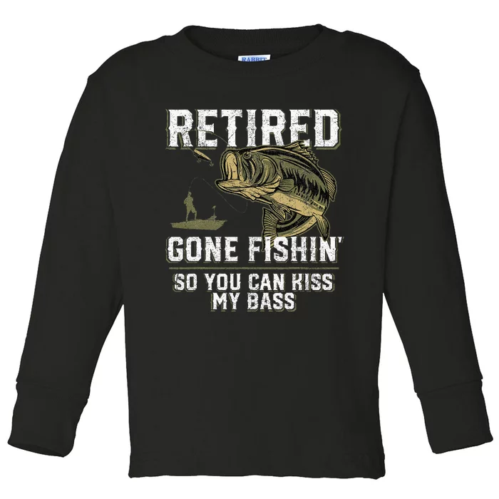 Retired Gone Fishin Funny Bass Fishing Fisherman Retirement Toddler Long Sleeve Shirt