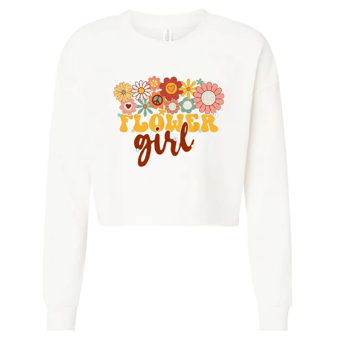 Retro Groovy Flower Girl A Bridesmaid Proposal Women Girl Cropped Pullover Crew