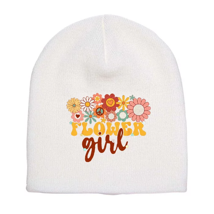 Retro Groovy Flower Girl A Bridesmaid Proposal Women Girl Short Acrylic Beanie