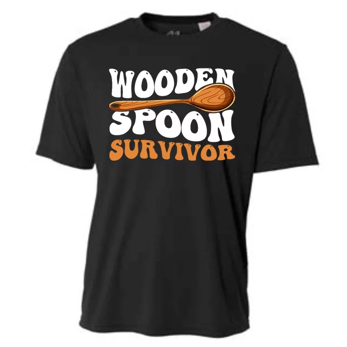 Retro Groovy Funny Wooden Spoon Survivor Cooling Performance Crew T-Shirt