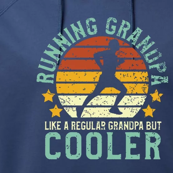 Running Grandpa Funny Grandfather 5k Marathon Runner Gift Performance Fleece Hoodie