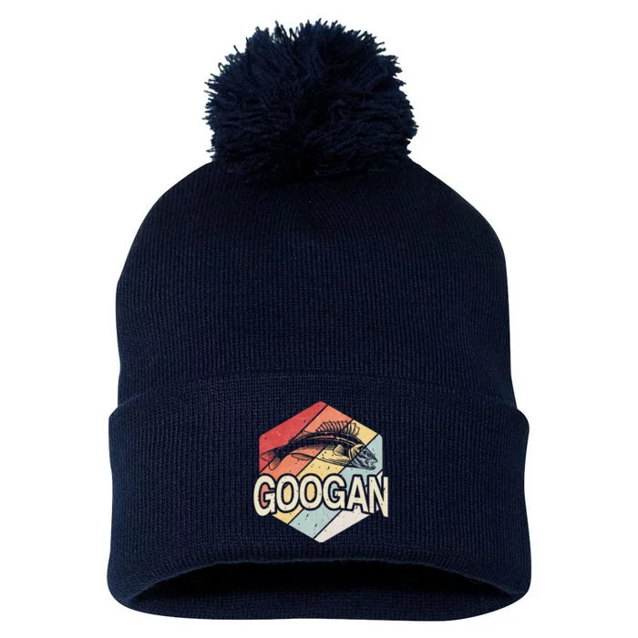 Retro Googan Fish Fishing Vintage Sunset Funny Fisherman Fan Pom Pom 12in Knit Beanie