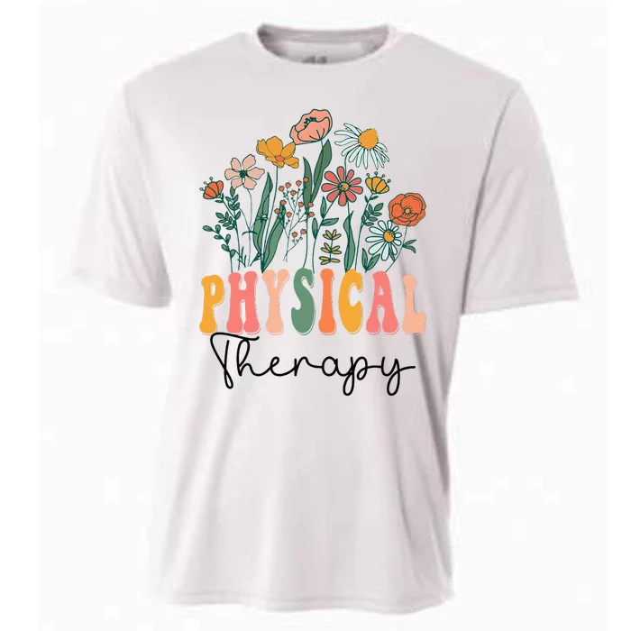 Retro Groovy Floral Physical Therapy Wildflower Cooling Performance Crew T-Shirt