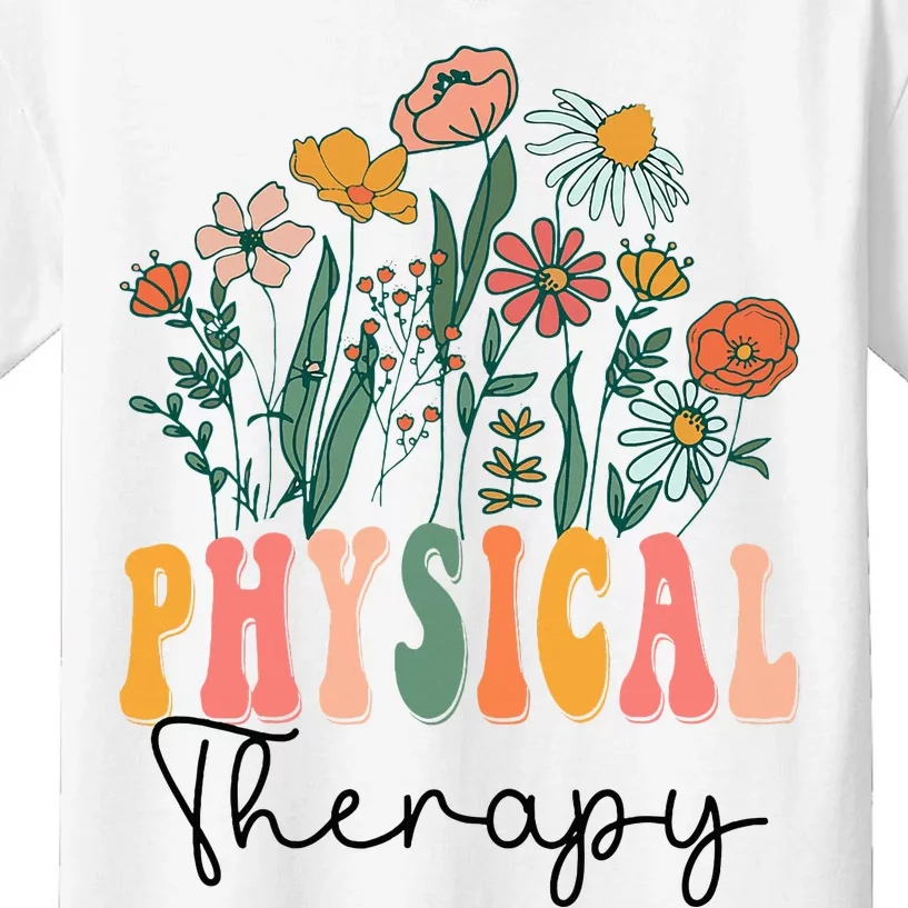 Retro Groovy Floral Physical Therapy Wildflower Kids T-Shirt