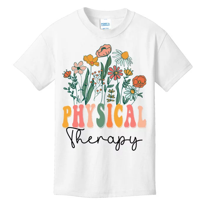 Retro Groovy Floral Physical Therapy Wildflower Kids T-Shirt