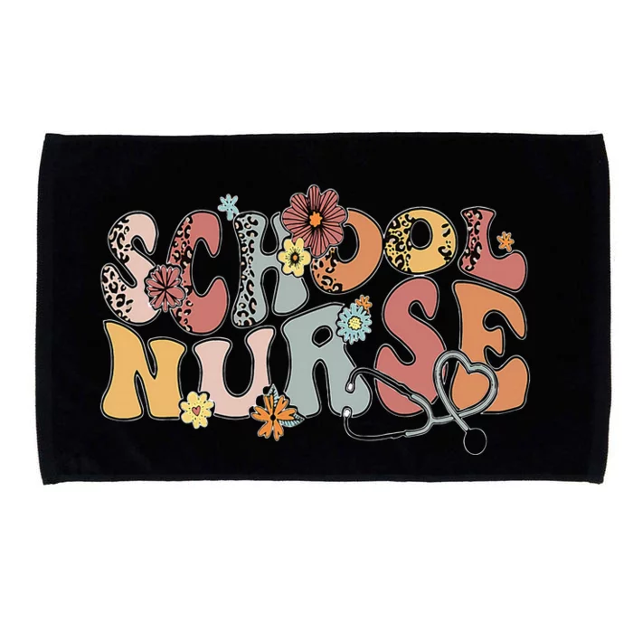 Retro Groovy Floral School Nurse Appreciation Back To School Microfiber Hand Towel