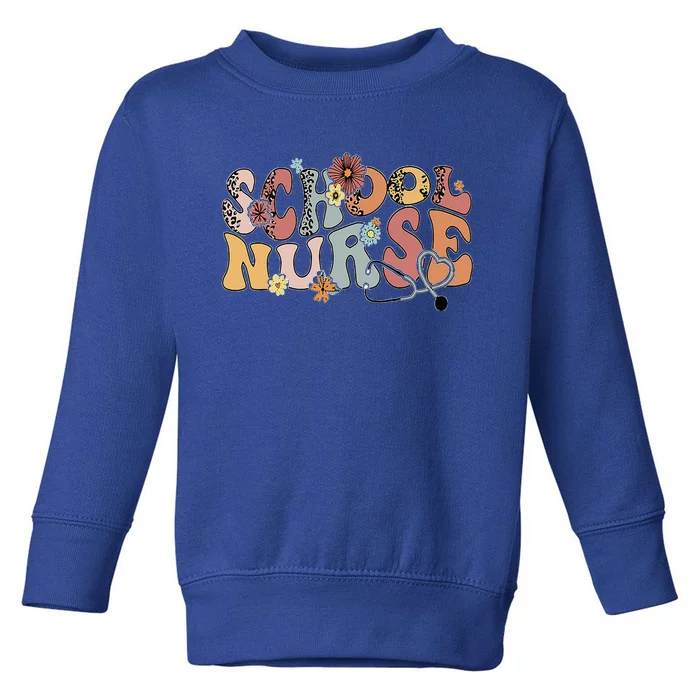 Retro Groovy Floral School Nurse Appreciation Back To School Toddler Sweatshirt