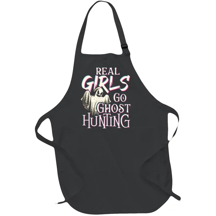 Real Girl Go Ghost Hunting Paranormal Halloween Activity Full-Length Apron With Pocket