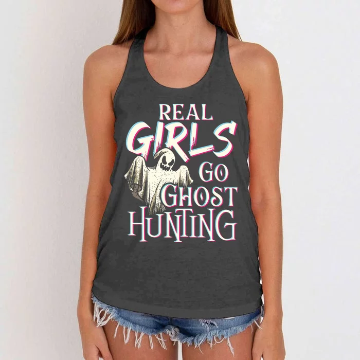 Real Girl Go Ghost Hunting Paranormal Halloween Activity Women's Knotted Racerback Tank