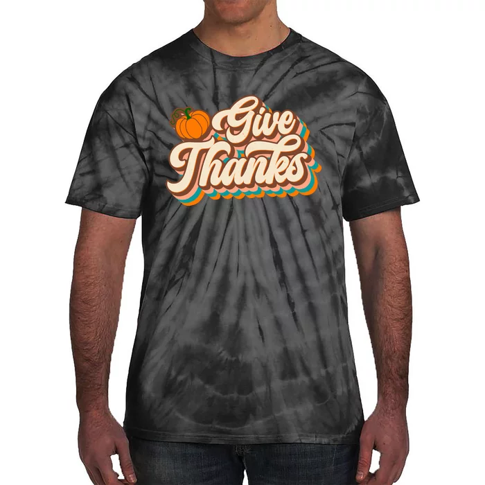 Retro Groovy Give Thank Thanksgiving Thankful Fall Autumn Tie-Dye T-Shirt