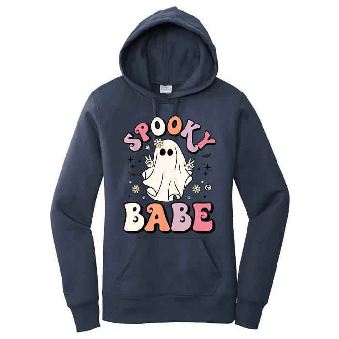 Retro Groovy Ghost Boo Stay Spooky Babe Halloween Costume Gift Women's Pullover Hoodie