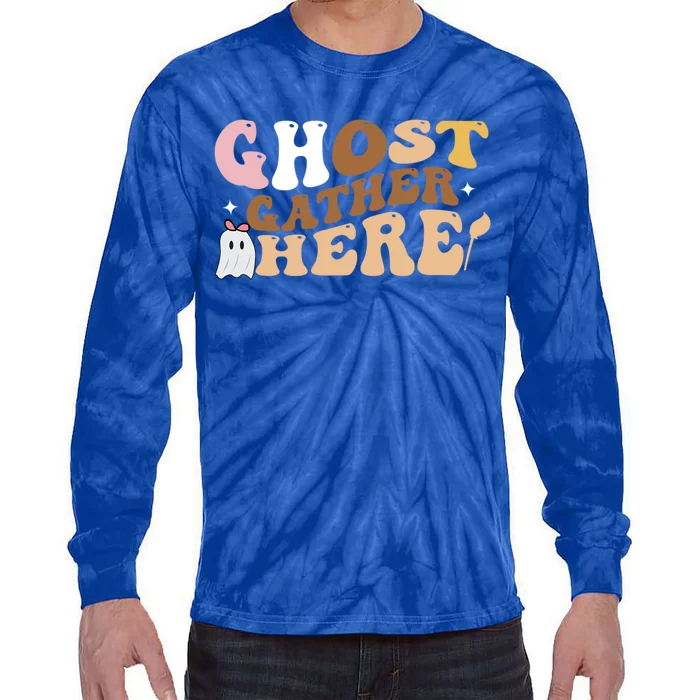 Retro Ghost Gather Here Print Gift Tie-Dye Long Sleeve Shirt