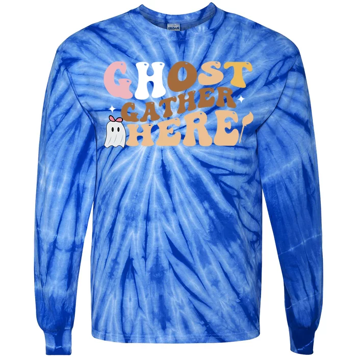 Retro Ghost Gather Here Print Gift Tie-Dye Long Sleeve Shirt