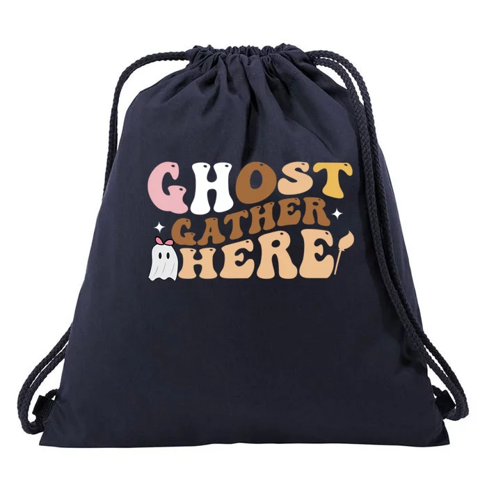 Retro Ghost Gather Here Print Gift Drawstring Bag