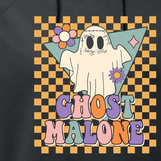 Retro Groovy Ghost Malone Funny Cute For Halloween Costume Performance Fleece Hoodie