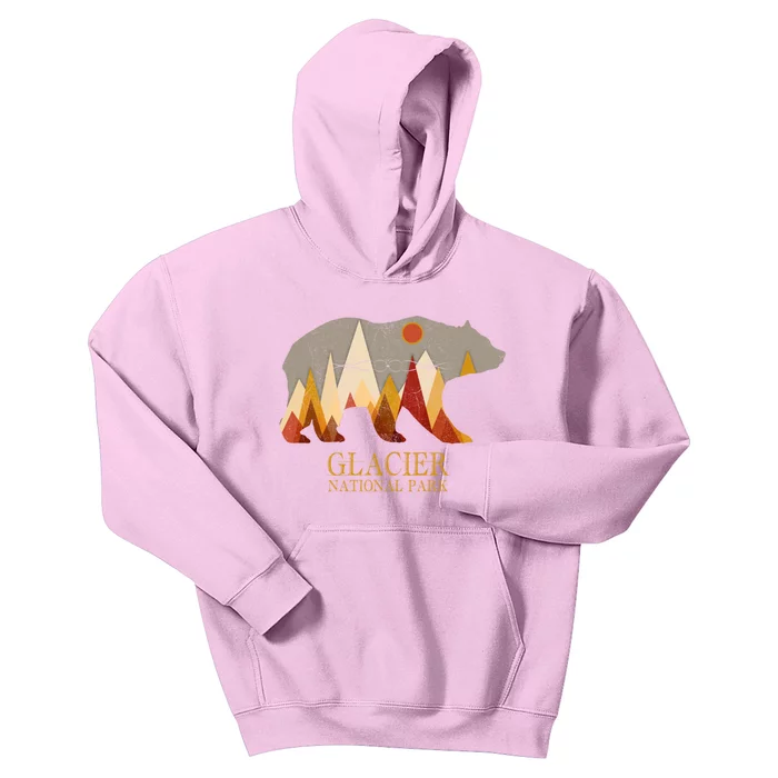 Retro Glacier Grizzly Bear Gift National Park Gift Kids Hoodie