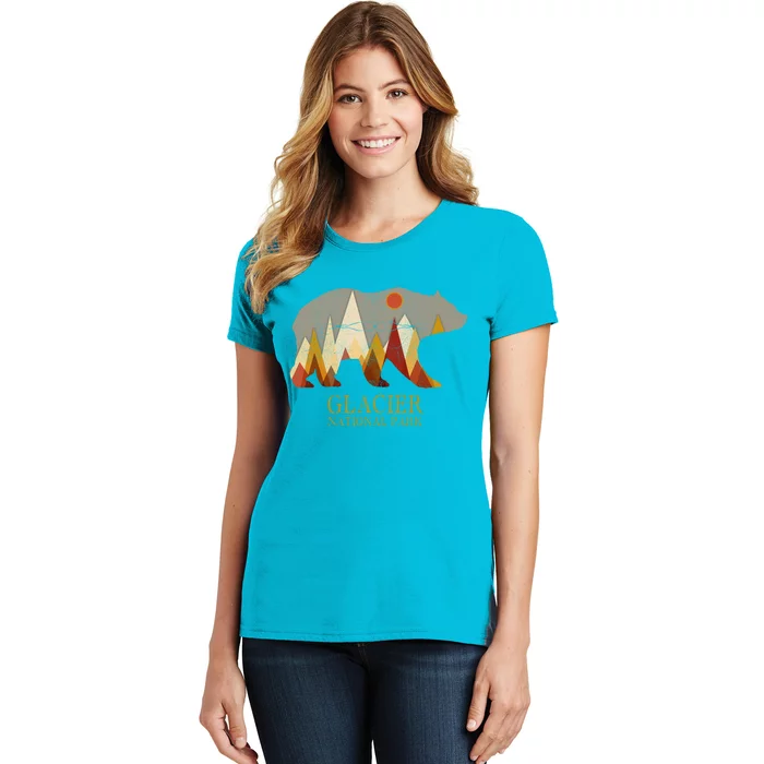 Retro Glacier Grizzly Bear Gift National Park Gift Women's T-Shirt