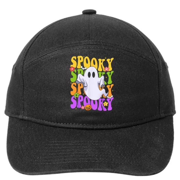 Retro Groovy Ghost Halloween Costume SPOOKY VIBES 7-Panel Snapback Hat