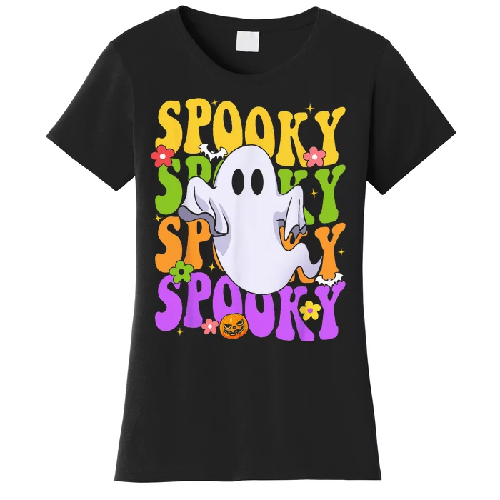 Retro Groovy Ghost Halloween Costume SPOOKY VIBES Women's T-Shirt