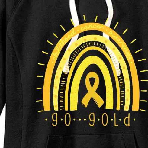 Rainbow Go Gold Childhood Cancer Gold Ribbon Cancer Women's Fleece Hoodie