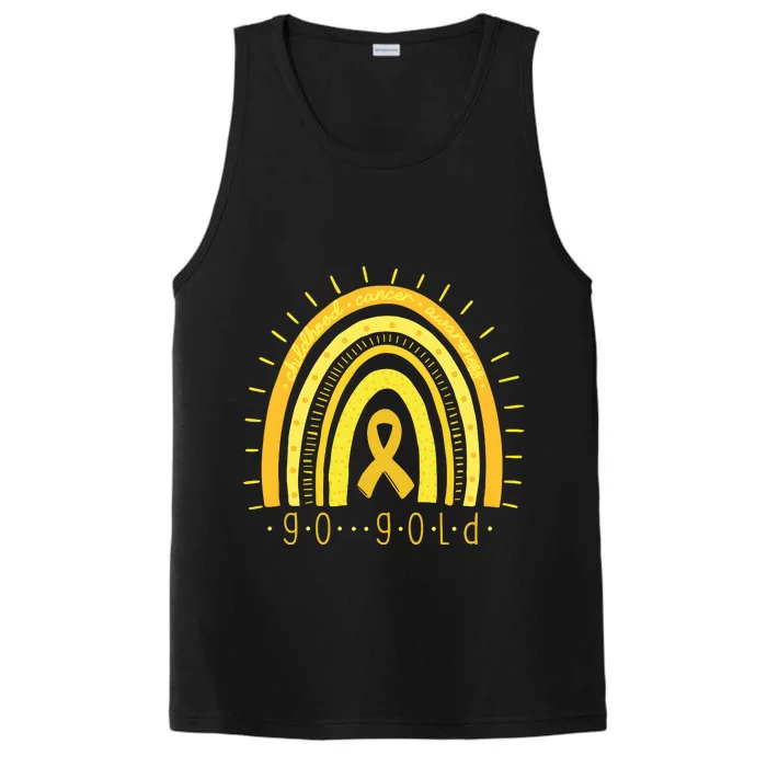 Rainbow Go Gold Childhood Cancer Gold Ribbon Cancer Performance Tank