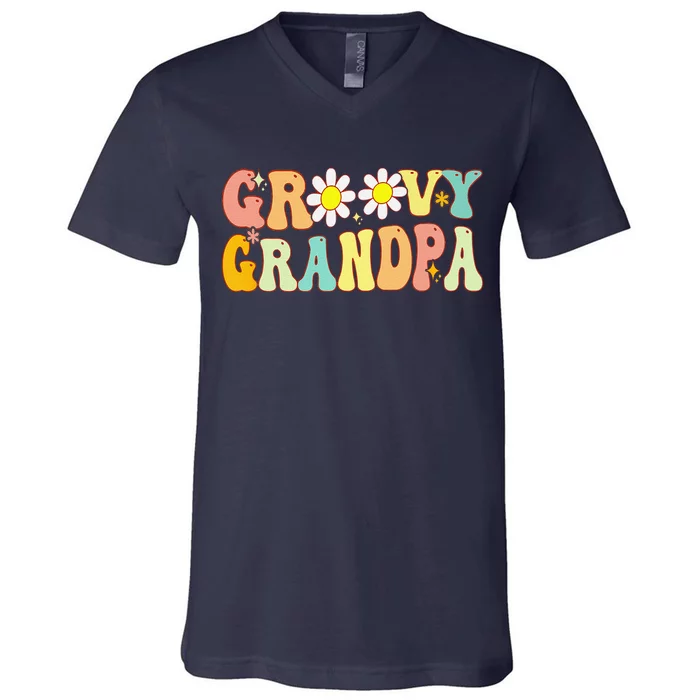 Retro Groovy Grandpa Birthday Matching Family Fathers Day V-Neck T-Shirt