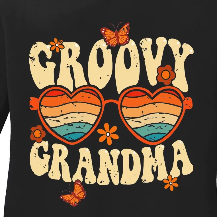 Retro Groovy Grandma 70s Aesthetic 1970's Mother's Day Ladies Long Sleeve Shirt