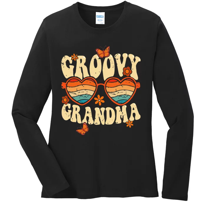 Retro Groovy Grandma 70s Aesthetic 1970's Mother's Day Ladies Long Sleeve Shirt