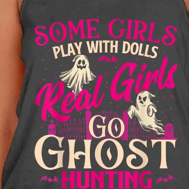 Real Girl Go Ghost Hunting Ghosts Paranormal Researcher Women's Knotted Racerback Tank