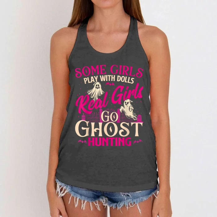 Real Girl Go Ghost Hunting Ghosts Paranormal Researcher Women's Knotted Racerback Tank