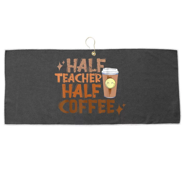 Retro Groovy Half Teacher Half Coffee Happy Teacher's Day Large Microfiber Waffle Golf Towel