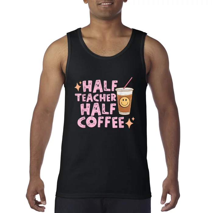 Retro Groovy Half Teacher Half Coffee Happy Teacher's Day Tank Top