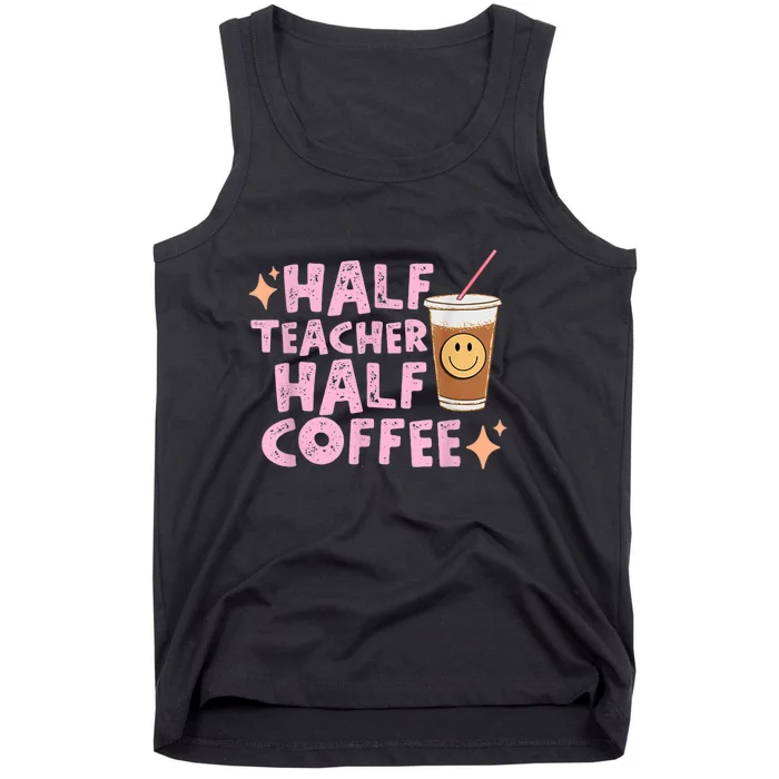 Retro Groovy Half Teacher Half Coffee Happy Teacher's Day Tank Top