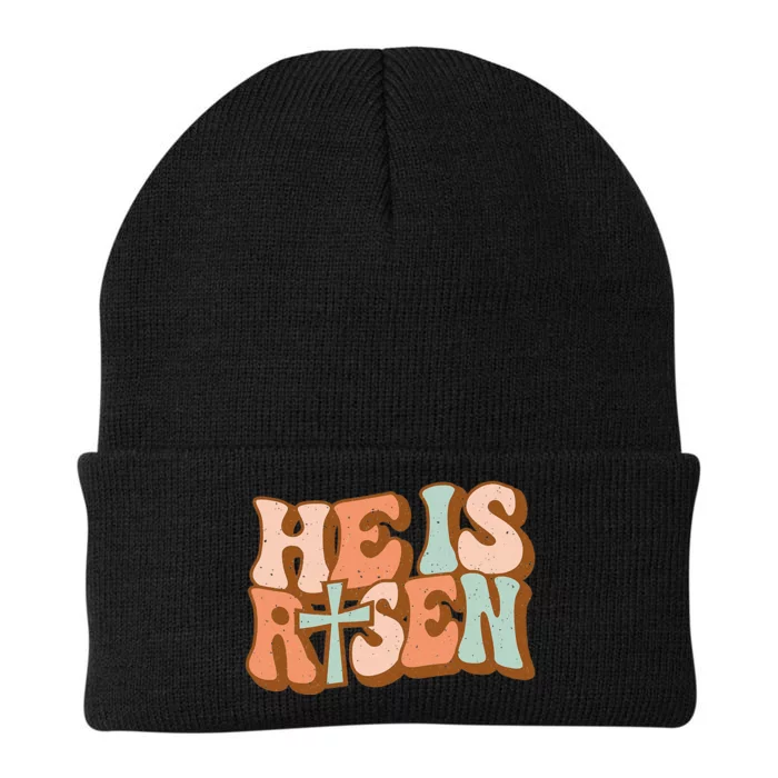 Retro Groovy He Is Risen Jesus Religious Easter Christians Knit Cap Winter Beanie