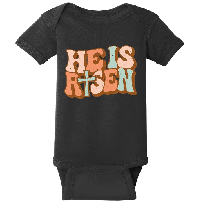 Retro Groovy He Is Risen Jesus Religious Easter Christians Baby Bodysuit