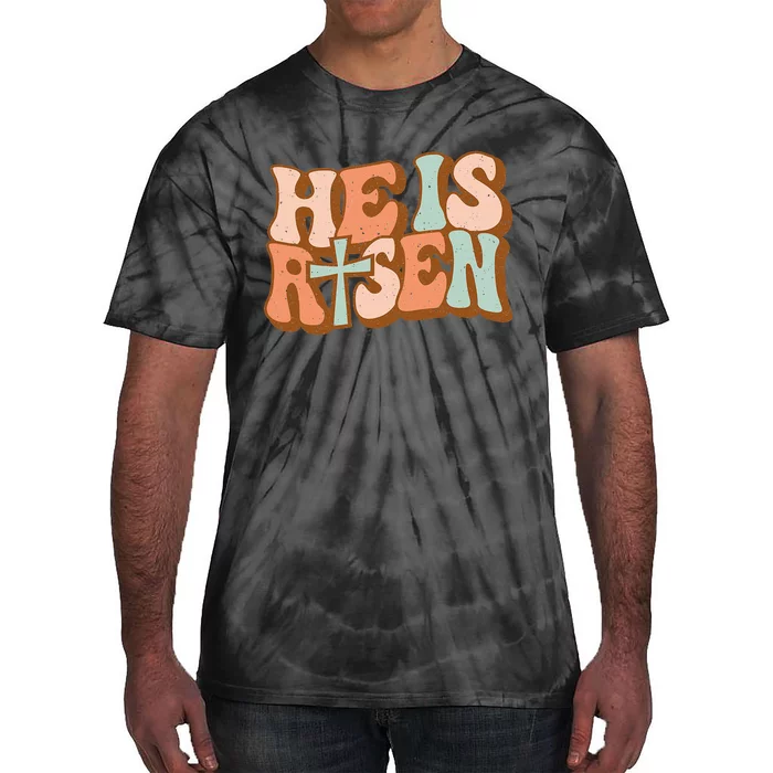 Retro Groovy He Is Risen Jesus Religious Easter Christians Tie-Dye T-Shirt