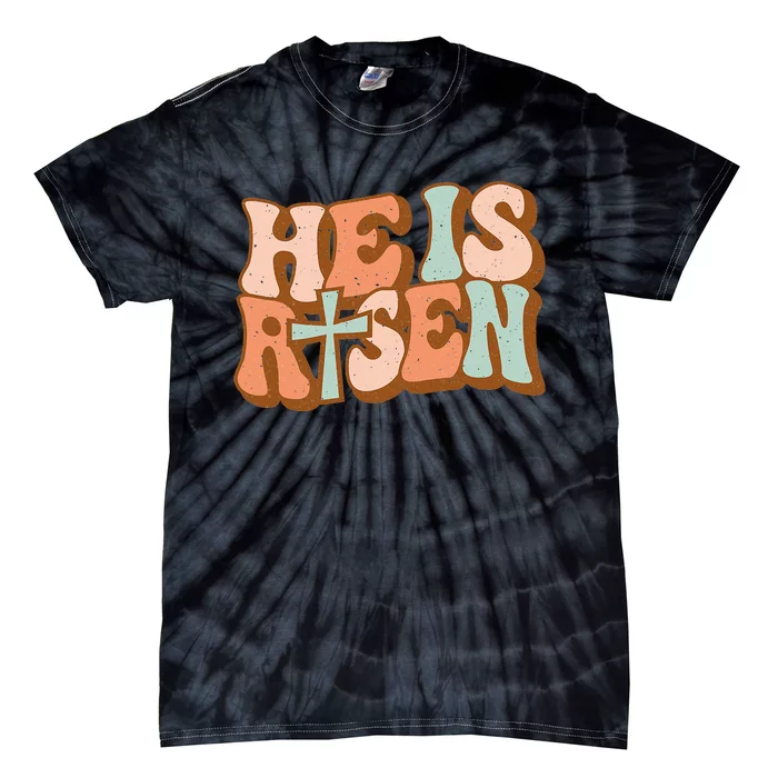 Retro Groovy He Is Risen Jesus Religious Easter Christians Tie-Dye T-Shirt