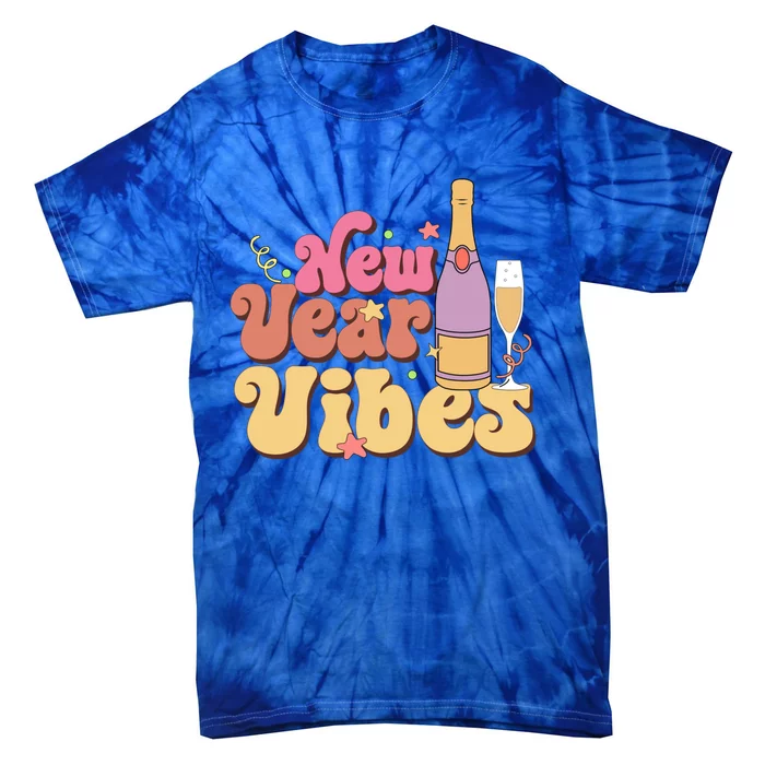 Retro Groovy Happy New Year Vibes Party Funny Hello 2024 Funny Gift Tie-Dye T-Shirt