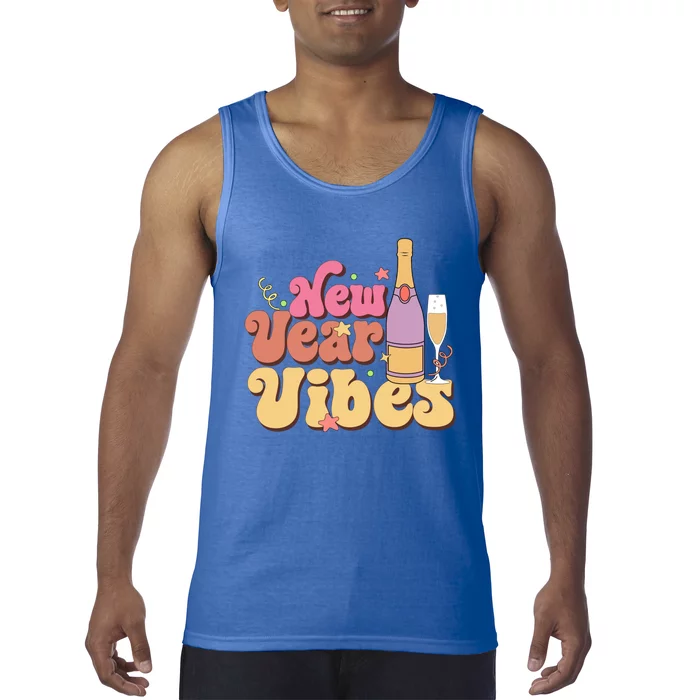 Retro Groovy Happy New Year Vibes Party Funny Hello 2024 Funny Gift Tank Top