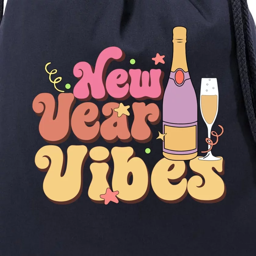 Retro Groovy Happy New Year Vibes Party Funny Hello 2024 Funny Gift Drawstring Bag