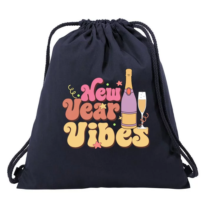 Retro Groovy Happy New Year Vibes Party Funny Hello 2024 Funny Gift Drawstring Bag