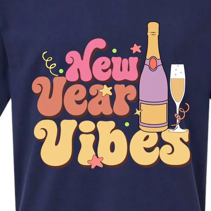 Retro Groovy Happy New Year Vibes Party Funny Hello 2024 Funny Gift Sueded Cloud Jersey T-Shirt