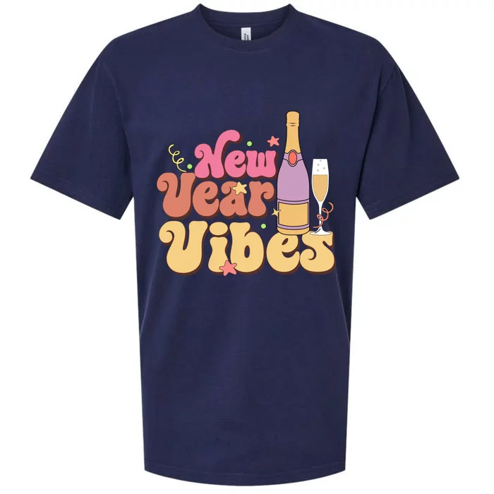 Retro Groovy Happy New Year Vibes Party Funny Hello 2024 Funny Gift Sueded Cloud Jersey T-Shirt