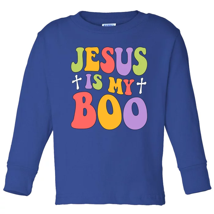 Retro Groovy Halloween Jesus Is My Boo Gift Christian Funny Gift Toddler Long Sleeve Shirt