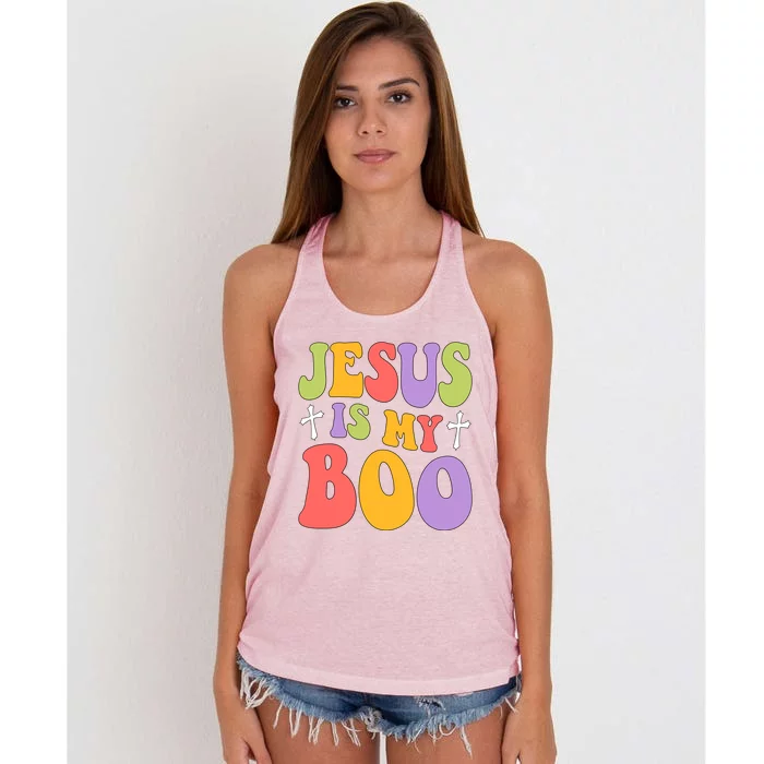 Retro Groovy Halloween Jesus Is My Boo Gift Christian Funny Gift Women's Knotted Racerback Tank