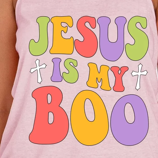 Retro Groovy Halloween Jesus Is My Boo Gift Christian Funny Gift Women's Knotted Racerback Tank