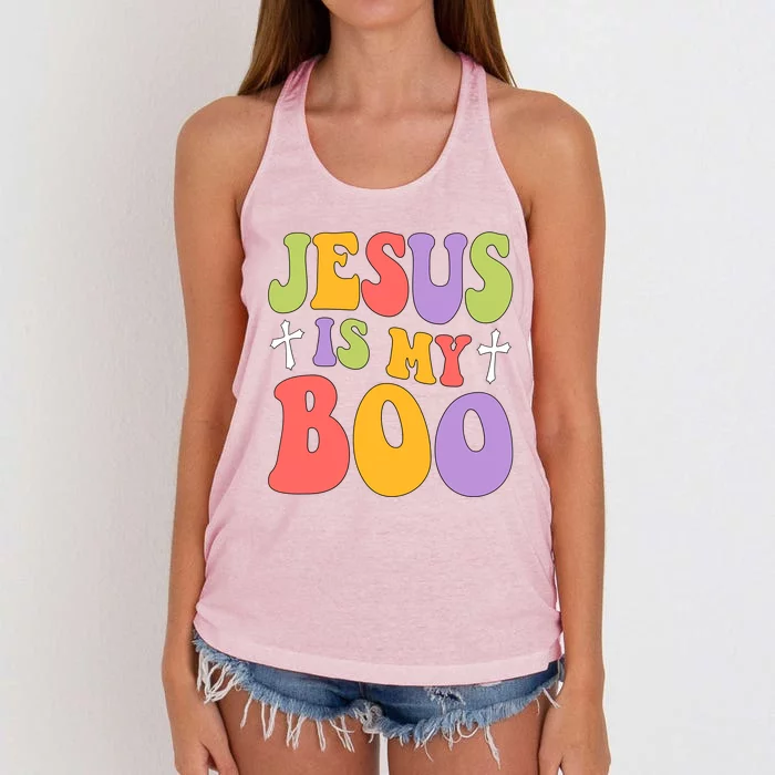 Retro Groovy Halloween Jesus Is My Boo Gift Christian Funny Gift Women's Knotted Racerback Tank